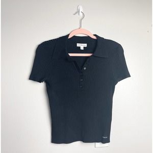 NWOT Calvin Klein Jeans Black Button Knitted Top Size M